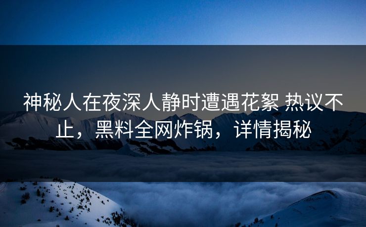 神秘人在夜深人静时遭遇花絮 热议不止,黑料全网炸锅,详情揭秘 神秘人在夜深人静时遭遇花絮 热议不止,黑料全网炸锅,详情揭秘