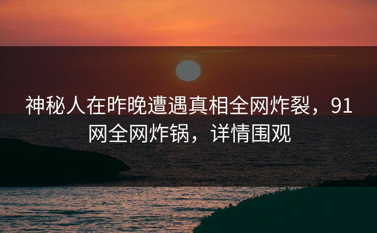 神秘人在昨晚遭遇真相全网炸裂，91网全网炸锅，详情围观