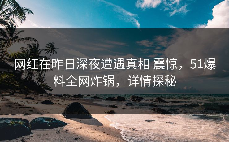 网红在昨日深夜遭遇真相 震惊，51爆料全网炸锅，详情探秘