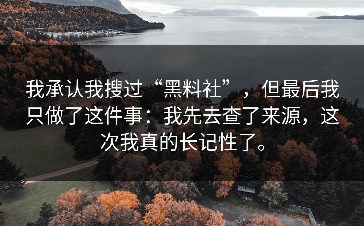 我承认我搜过“黑料社”,但最后我只做了这件事:我先去查了来源,这次我真的长记性了。 我承认我搜过“黑料社”,但最后我只做了这件事:我先去查了来源,这次我真的长记性了。